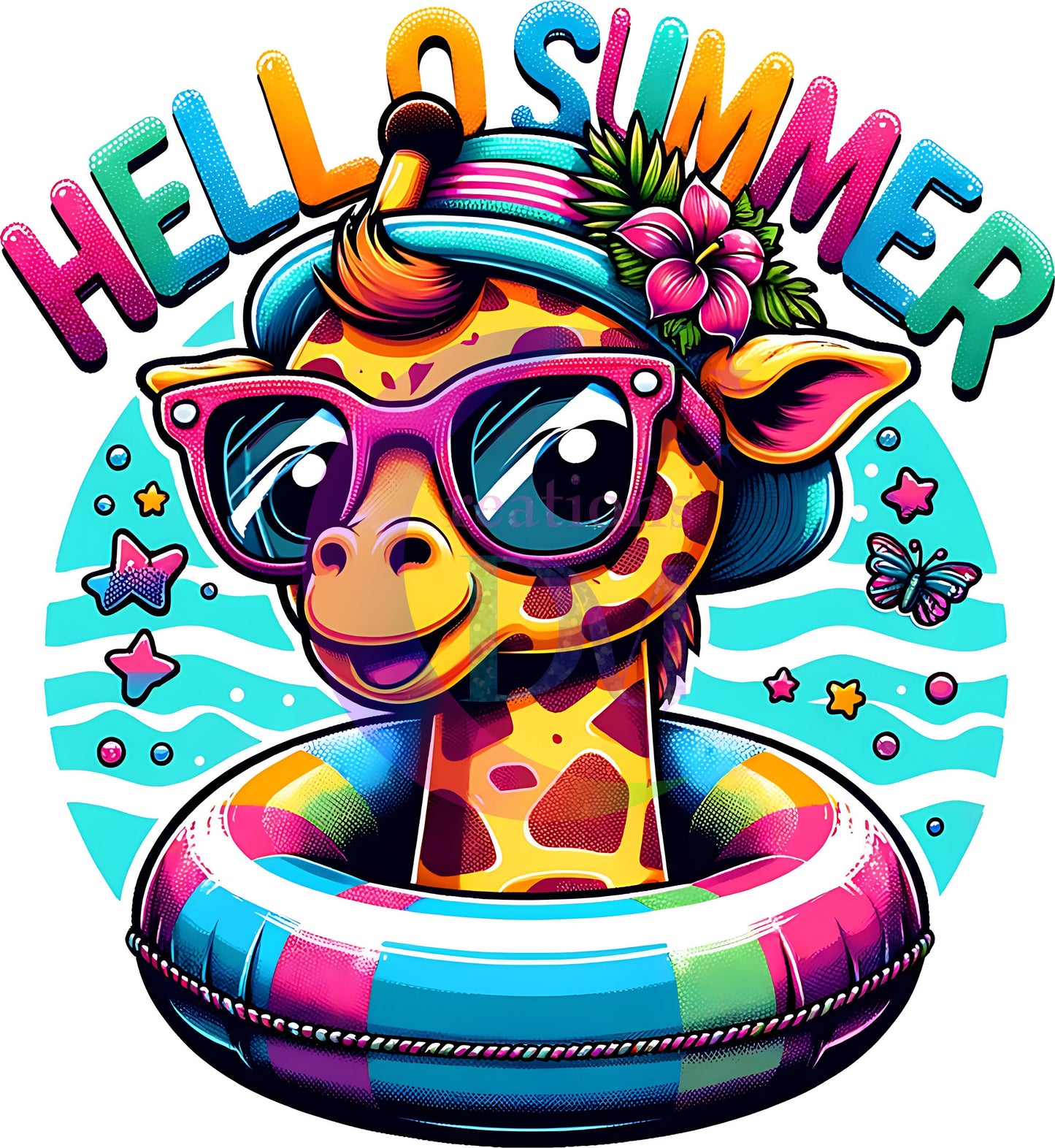 hello summer DTF - hello summer vibrant - colorful giraffe