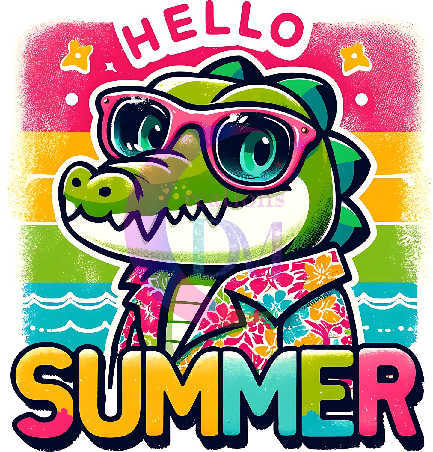 hello summer DTF - hello summer vibrant - colorful baby crocodile