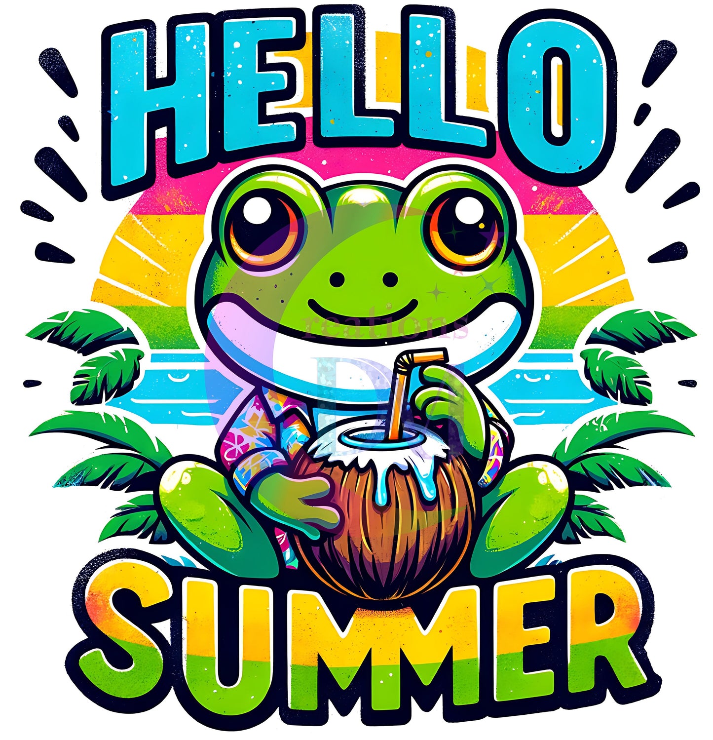 hello summer DTF - hello summer vibrant - colorful baby frog