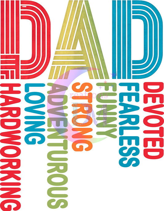 Father's Day DTF - DAD devoted - fearless - funny - strong - adventurous - loving - hardworking