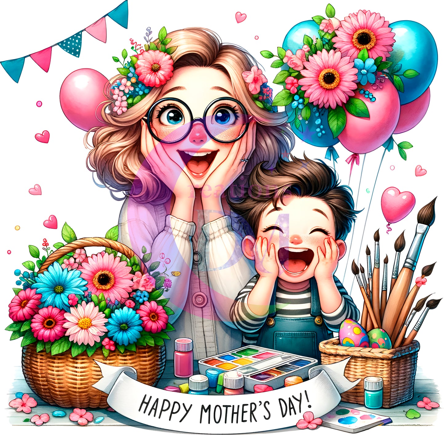 Mother's Day DTF - happy mothers day mother with glasses and son excited