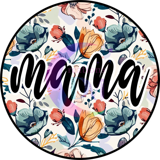 Mother's Day DTF - mama circle with blue and orange flowers