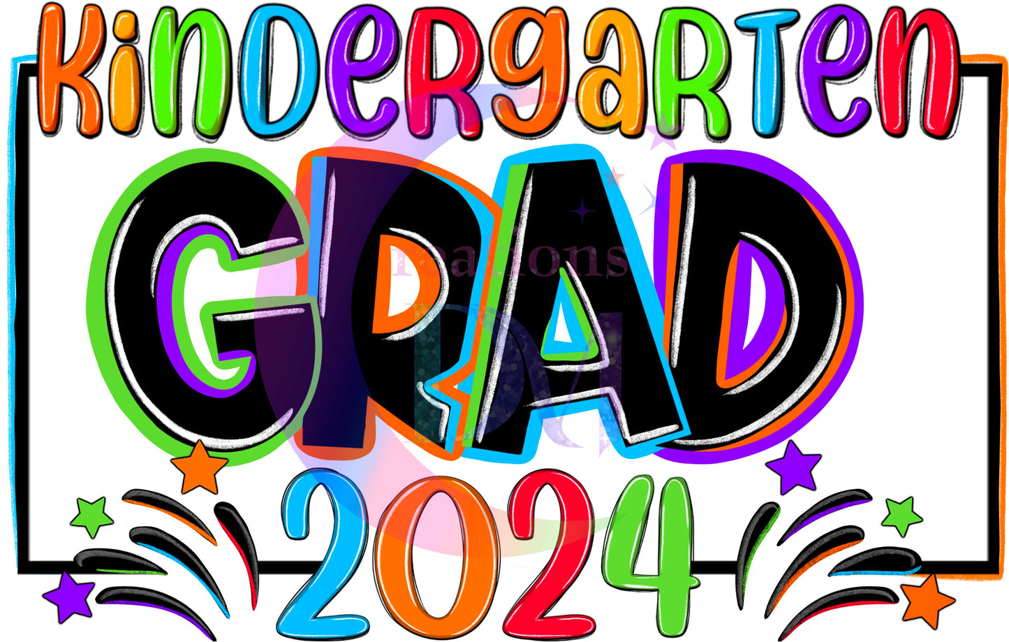 Graduate DTF - kindergarten grad 2024 with colorful stars and neon