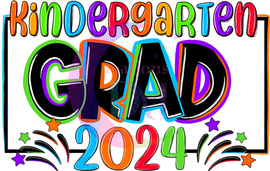 Graduate DTF - kindergarten grad 2024 with colorful stars and neon