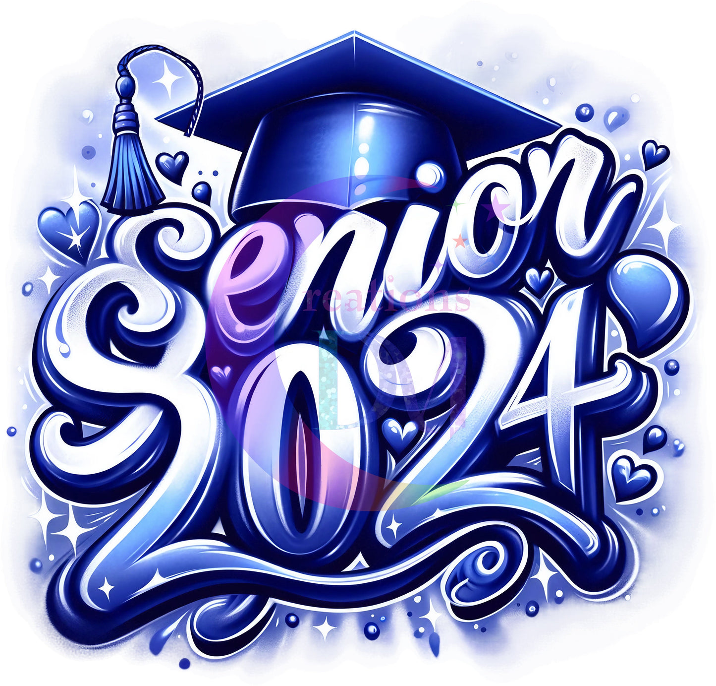 Graduate DTF - senior airbrush blue 2024