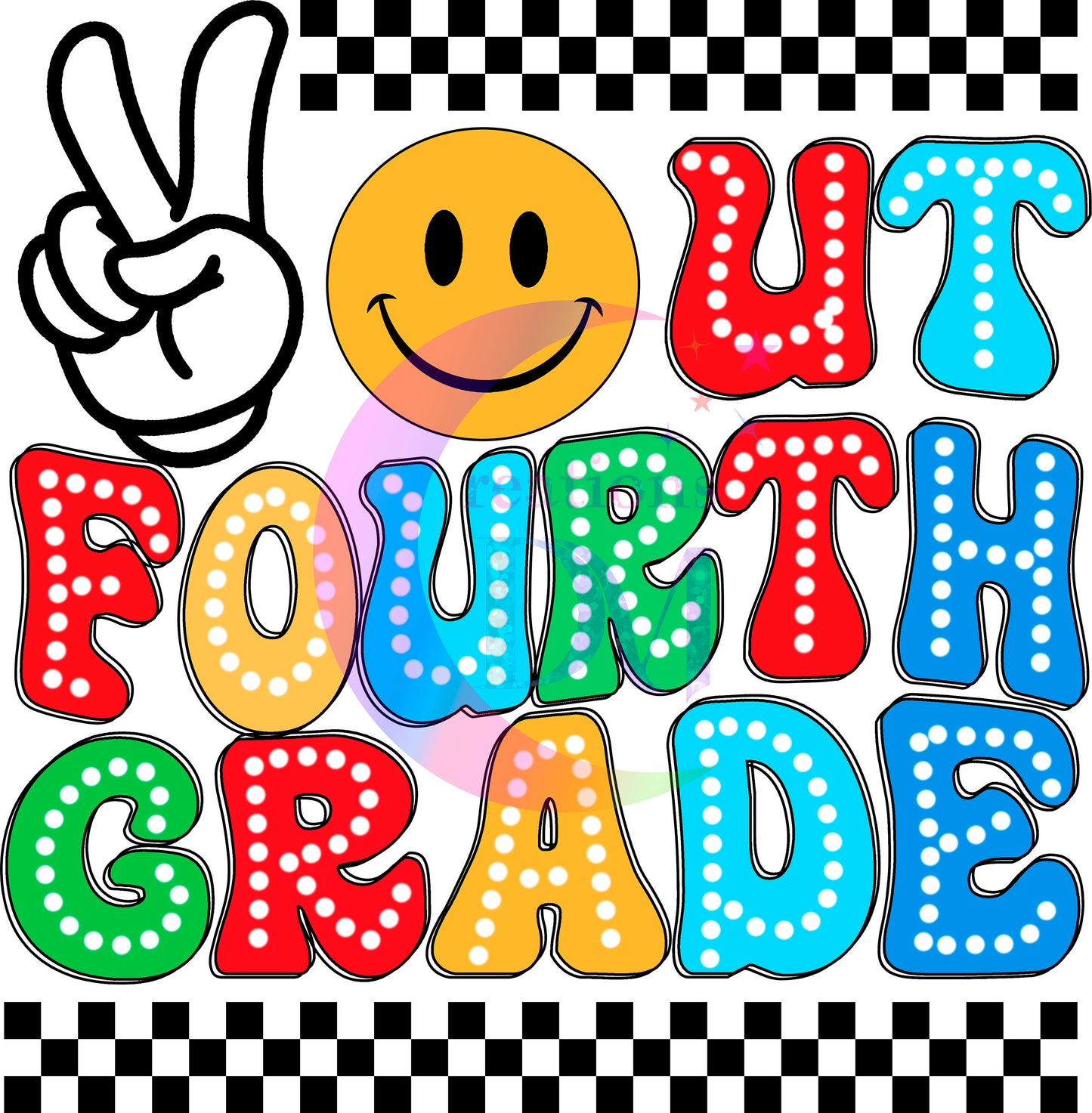 Graduate DTF - peace out fourth grade smiley face and checkers
