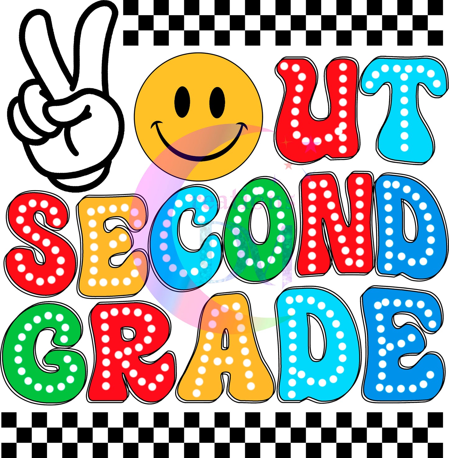 Graduate DTF - peace out second grade smiley face and checkers