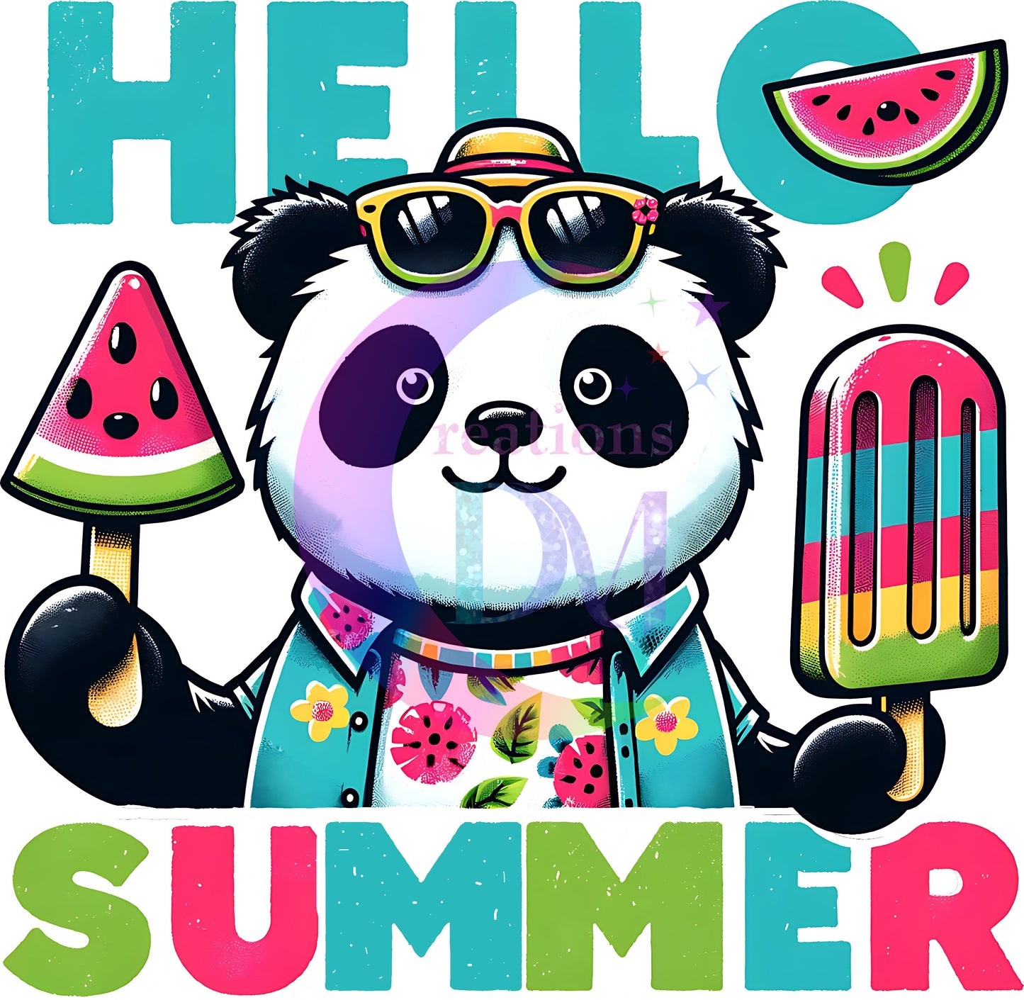 hello summer DTF - hello summer vibrant - colorful panda