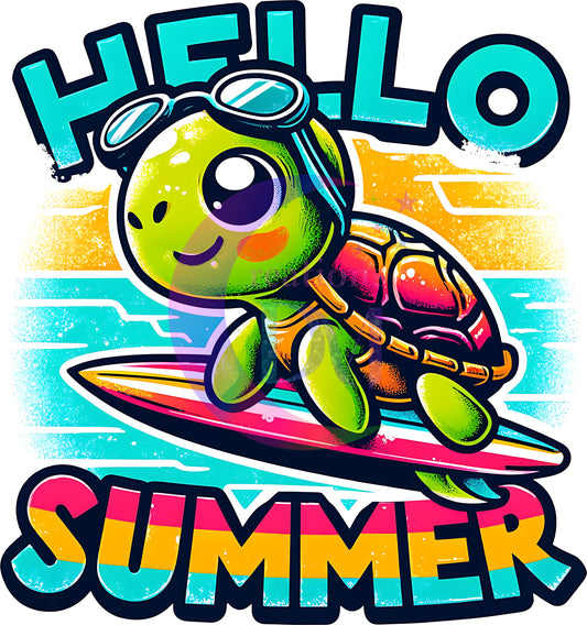 hello summer DTF - hello summer vibrant - colorful baby turtle