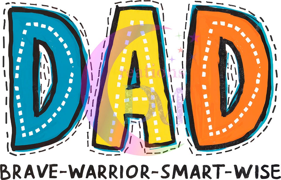 Father's Day DTF - DAD blue-yellow-orange letters with white dots