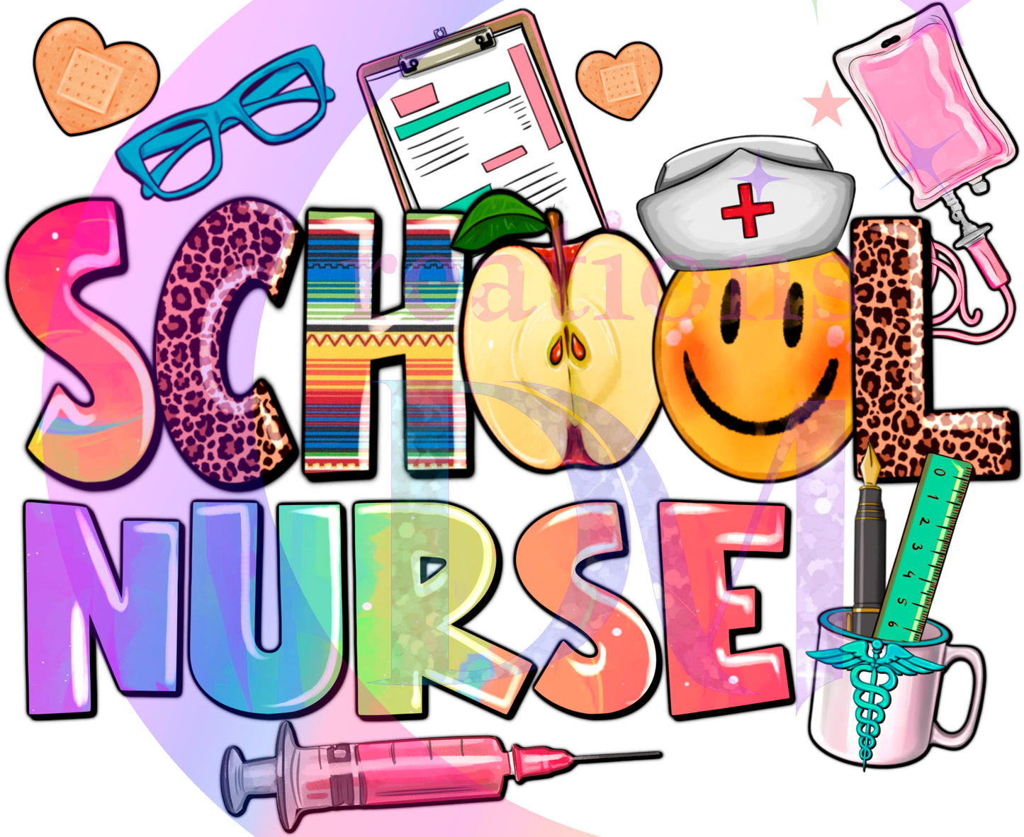 back to school DTF -  school nurse half apple