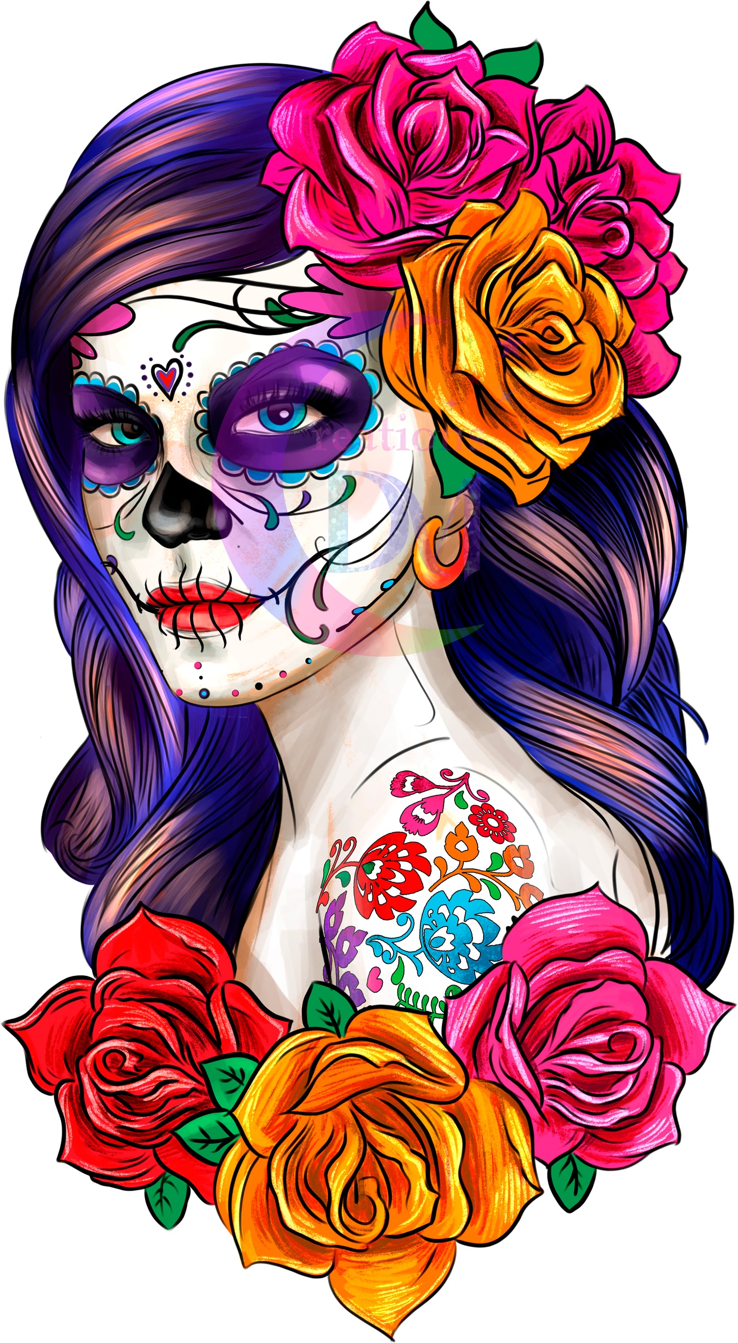 Dia de los muertos/Day of the Dead-   skull lady with roses