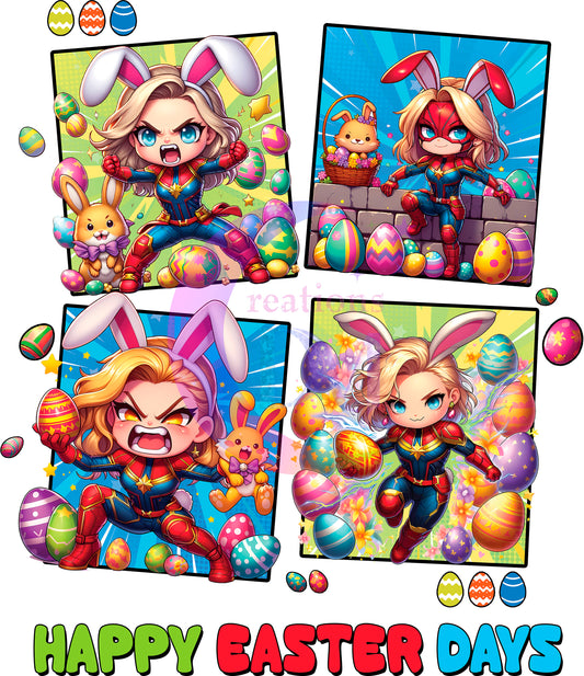 Easter super heroes : happy easter days 4 squares DTF 9