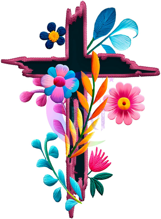 praise - cross with flowers DTF